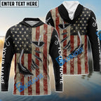 BlueJose Us Fishing 3D Fish Hook American Flag Patriotic Fish On   Quick Dry Customize Name Long Sleeves Shirts
