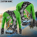 BlueJose Pike Fishing American Flag Green Stars Custom Name & Team Name 3D Shirts