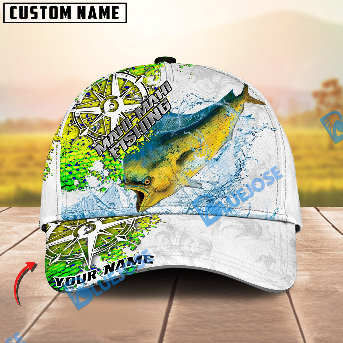 BlueJose Fishing Compass Vintage Art Splash Design Personalized Cap (13 Breeds)