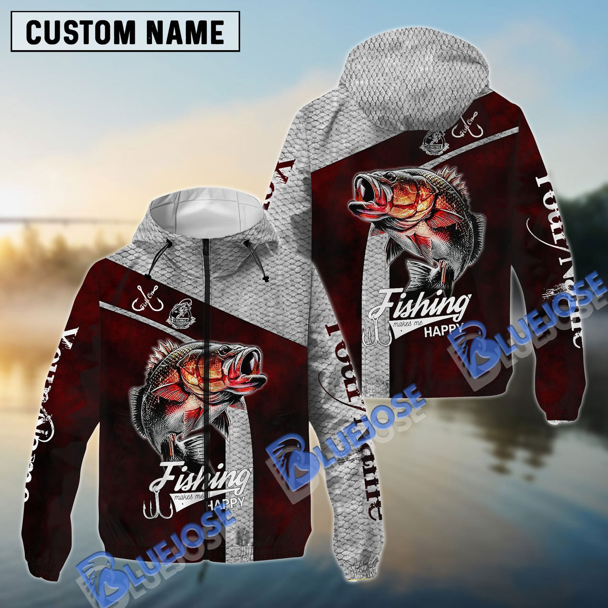 BlueJose Personalized Fishing Red Custom Name Shirt
