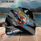 BlueJose Fishing Gray Jumping Water Splash Graphic Personalized Cap (13 Breeds)