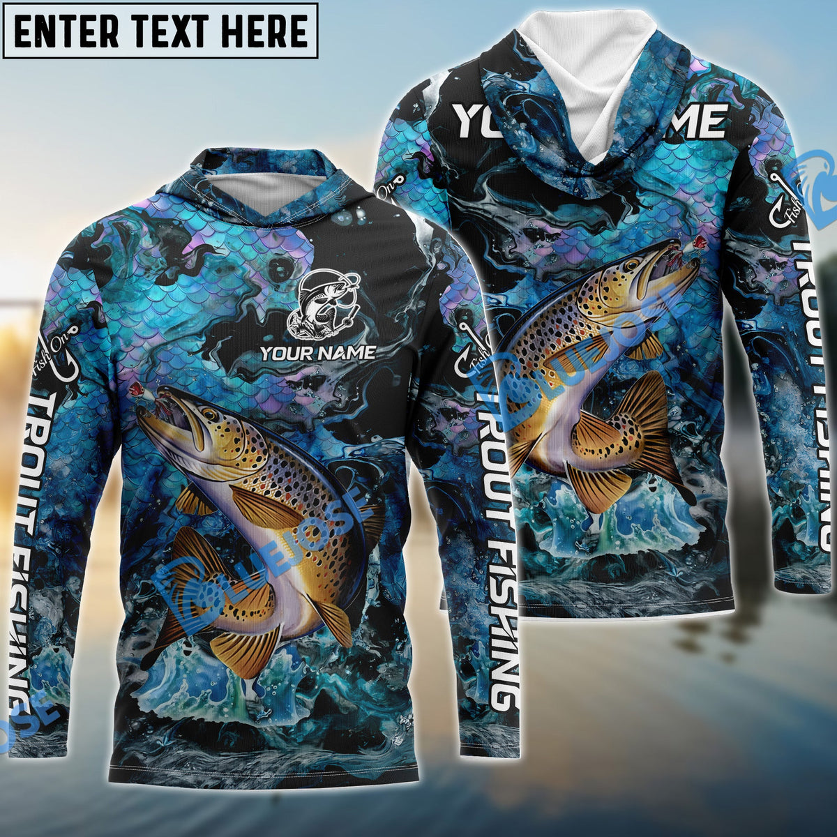 BlueJose Trout Fishing Blue Fishing Skin Pattern Name & Team Name 3D Shirts