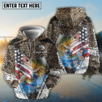 BlueJose Walleye Fishing American Flag Scratch Grass Camo Custom Name & Team Name 3D Shirts