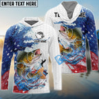 BlueJose Walleye Fishing Patriotic American Flag Wave White Skin Custom Name & Team Name 3D Shirts