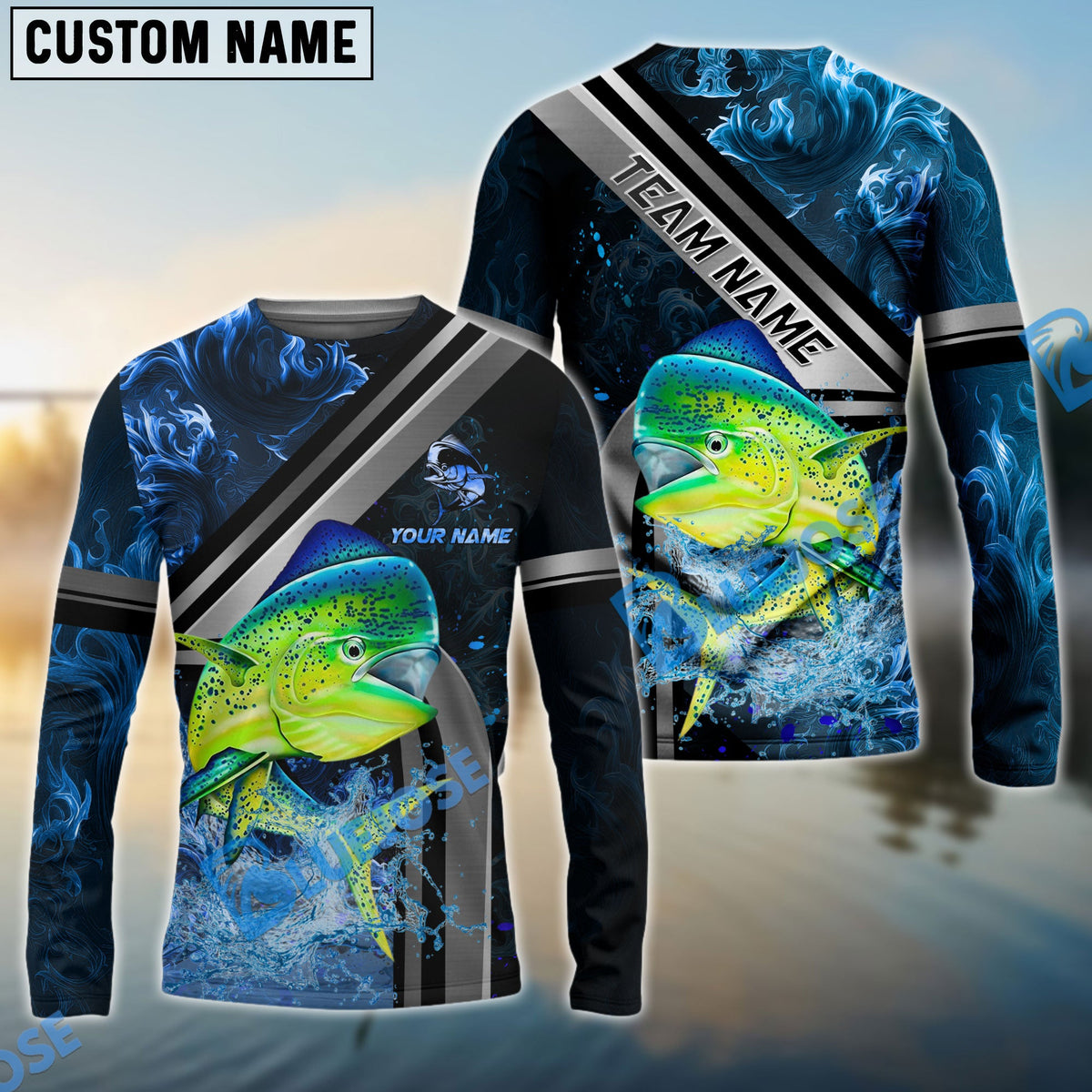 BlueJose Mahi-mahi Fishing Ocean Wave Power Custom Name & Team Name 3D Shirts