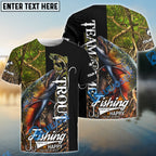 BlueJose Trout Fishing Jungle Camo Custom Name & Team Name 3D Shirts