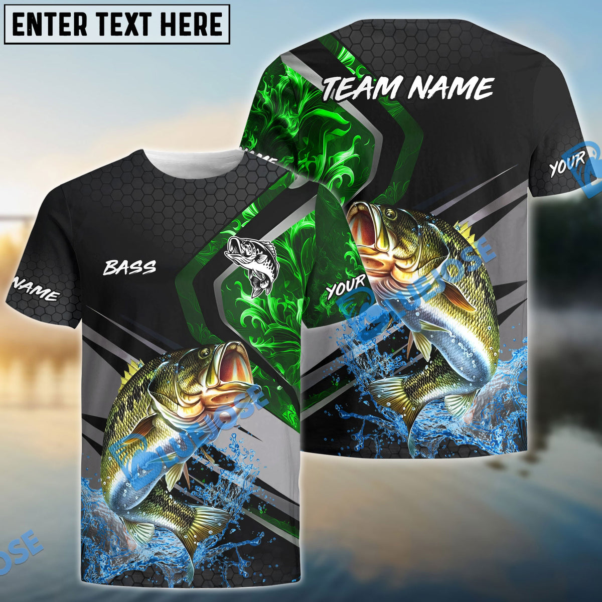 BlueJose Bass Fishing Smoke Premium Custom Name & Team Name 3D Shirts (2 Colors)