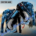 BlueJose Salmon Fishing Blue Smoke Water Pattern Custom Name & Team Name 3D Shirts