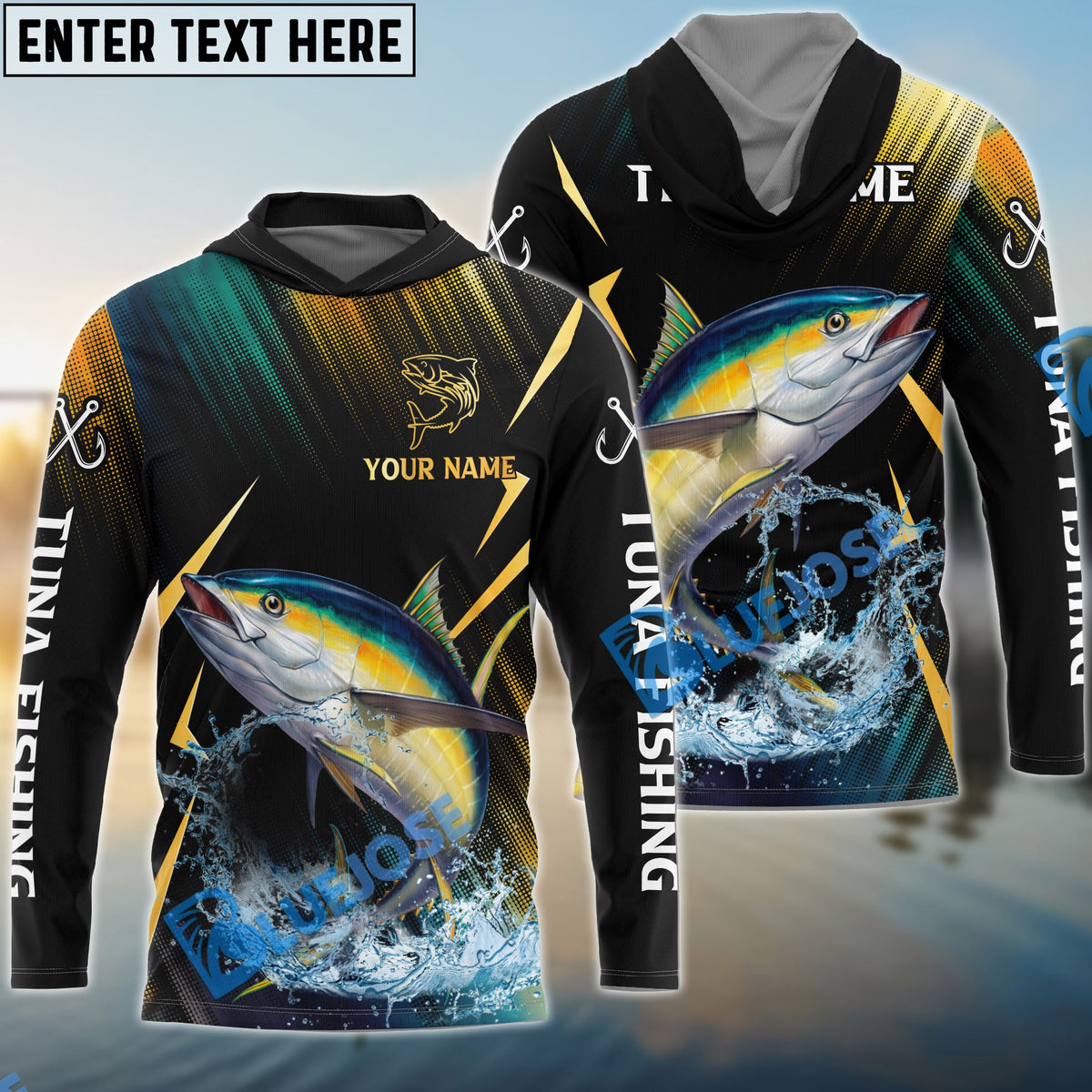 BlueJose Tuna Fishing Golden With Skinfish Pattern Custom Name & Team Name 3D Shirts