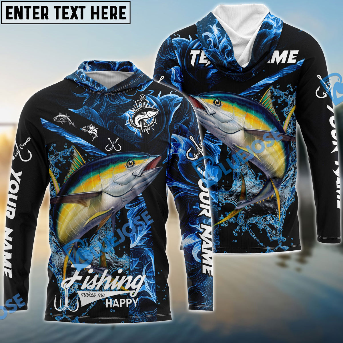 BlueJose Tuna Fishing Blue Smoke Custom Name & Team Name 3D Shirts