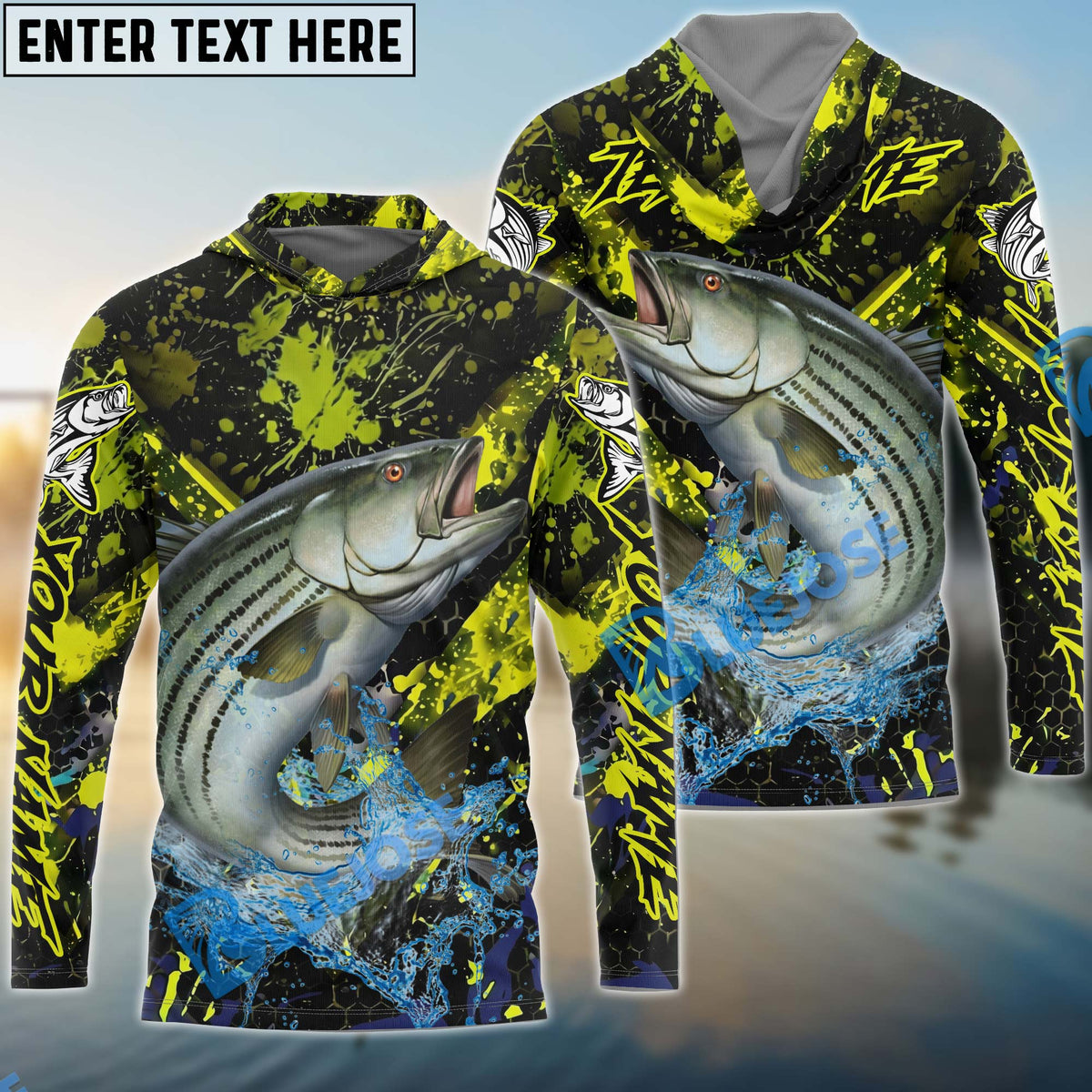 BlueJose Striped Bass Fishing Neon Splash Custom Name & Team Name 3D Shirts