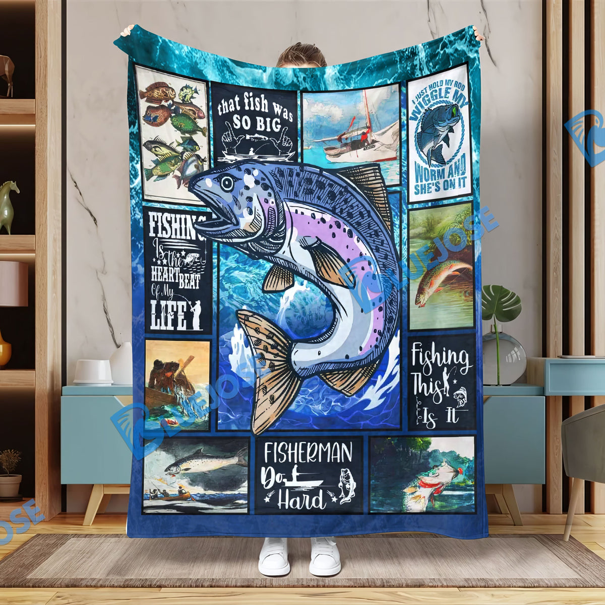 BlueJose Water Fishing Art Fishing Blanket