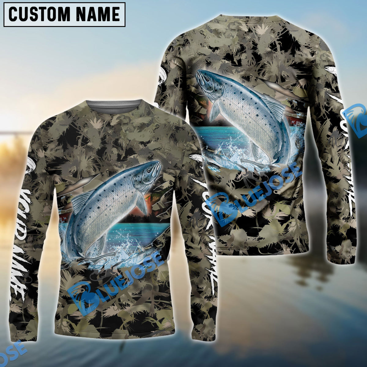 BlueJose Atlantic Salmon Fishing Lure Camouflage Custom Name Shirts