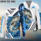 BlueJose Striped Bass Fishing White Blue Lava Sport Custom Name & Team Name 3D Shirts