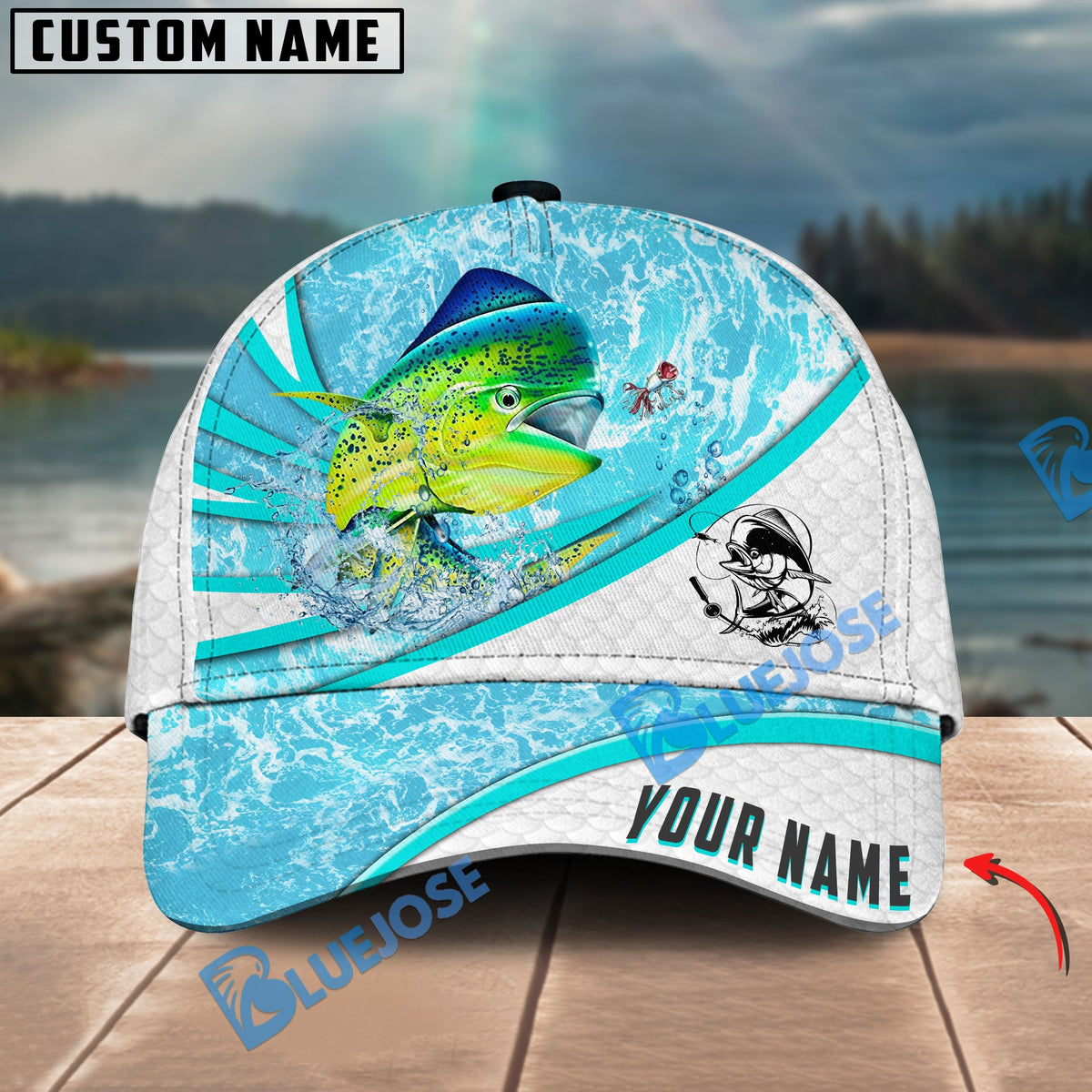 BlueJose Mahi Mahi Fishing Water Tornado Personalized Cap