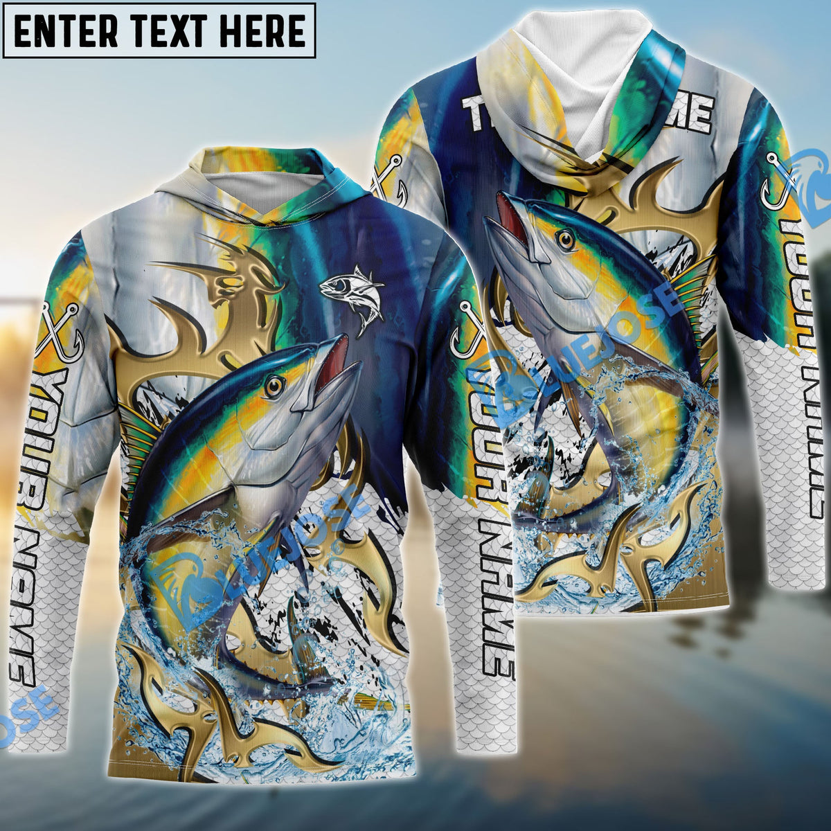 BlueJose Tuna Fishing Trophy Power Splash Art Custom Name & Team Name 3D Shirts