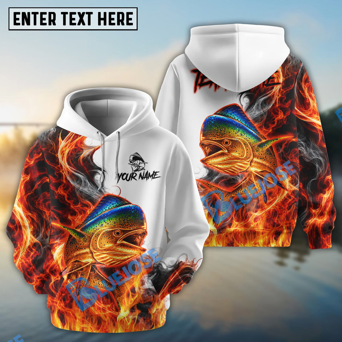 BlueJose Fishing Red Fire Flame Smoke Design Custom Name & Team Name 3D Shirts (12 Breeds)