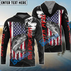BlueJose Large Mouth Bass Fishing  Black US Flag Sport Custom Name & Team Name 3D Shirts