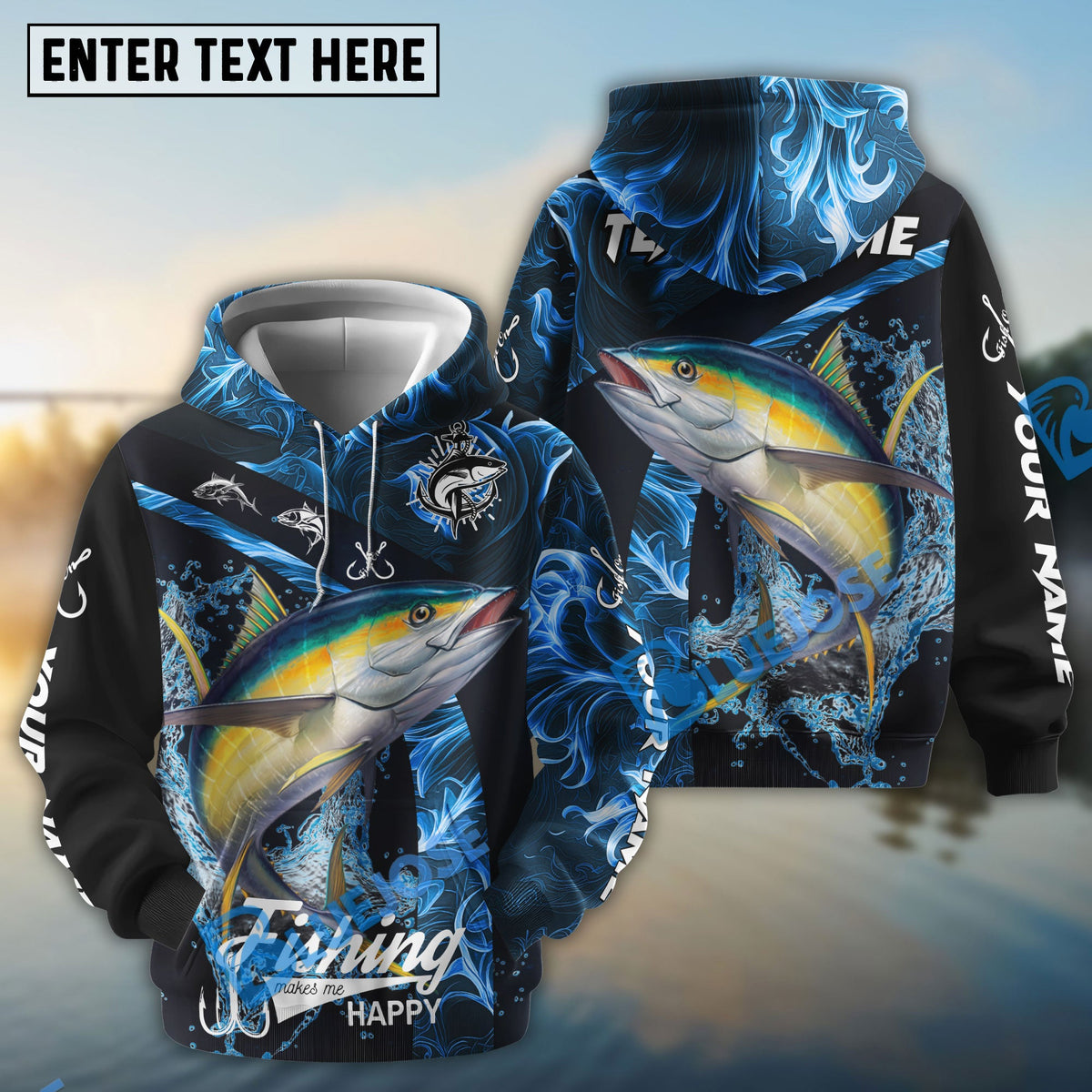 BlueJose Tuna Fishing Blue Smoke Custom Name & Team Name 3D Shirts