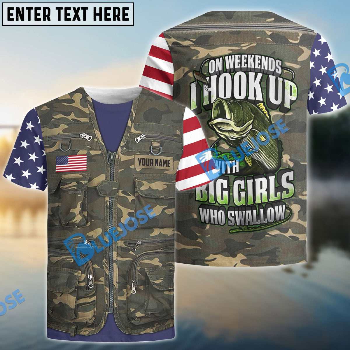 BlueJose  American Fishing Vest Personalized Name 3D Shirt