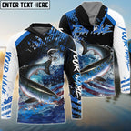 BlueJose Salmon Fishing American Flag Blue Seawave Custom Name & Team Name 3D Shirts