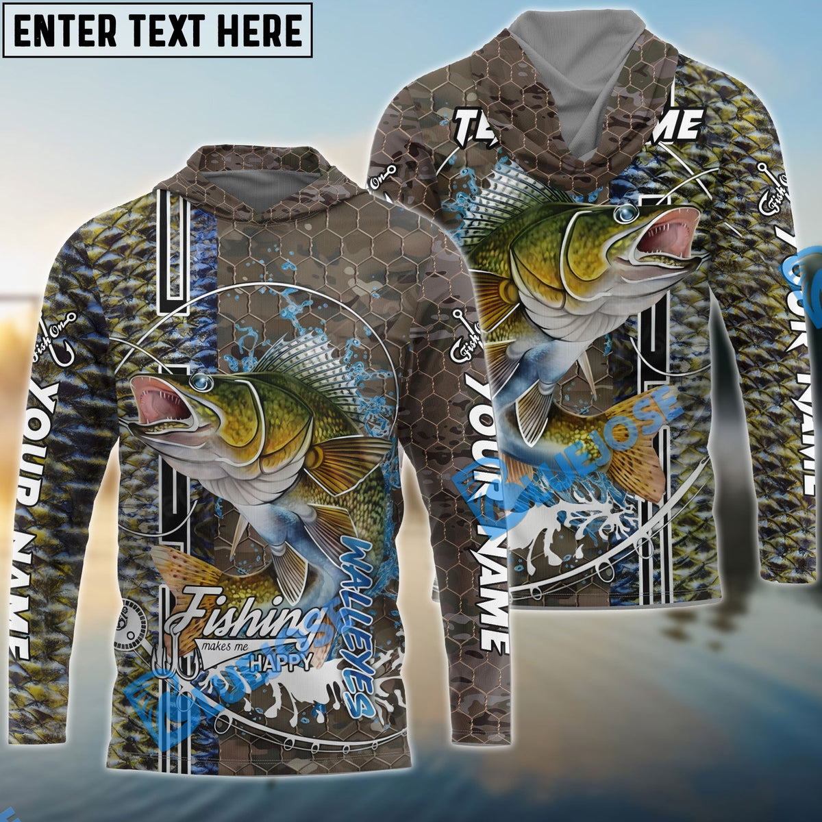 BlueJose Walleye Fishing Skin Sport Jersey Custom Name & Team Name Shirts