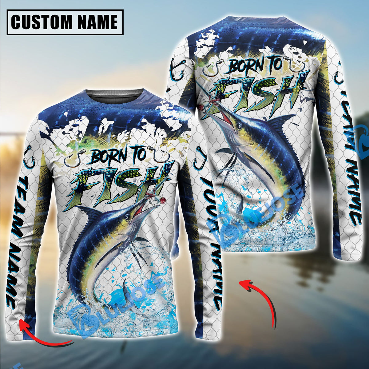 BlueJose Marlin Fishing Skin Dynamic Jump Custom Name & Team Name 3D Shirts