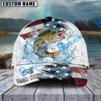 BlueJose Fishing Jump Action American Flag Water Splash Art Personalized Cap (12 Breeds)
