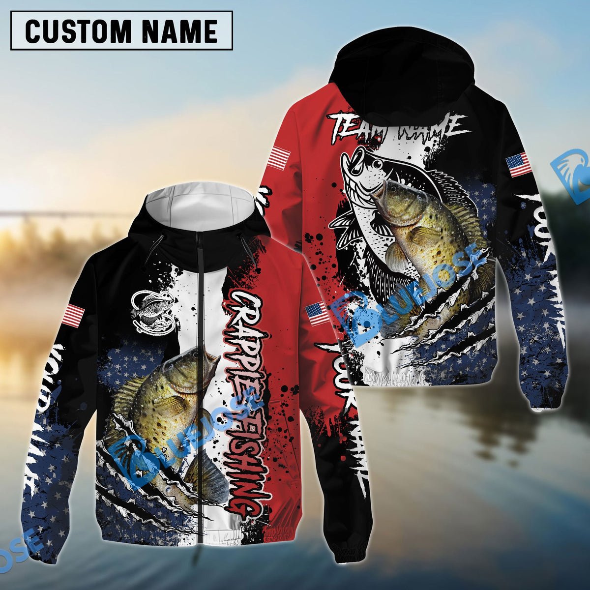 BlueJose Crappie Fishing Paint Scratch American Flag scratch Sport Custom Name & Team Name 3D Shirts