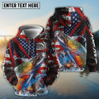 BlueJose Trout Fishing American Flag Grunge Red Scratch Custom Name & Team Name 3D Shirts