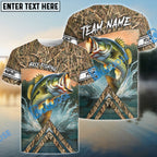 BlueJose Customize Name Bass Fishing Elbow Patch Pattern 3D Shirts