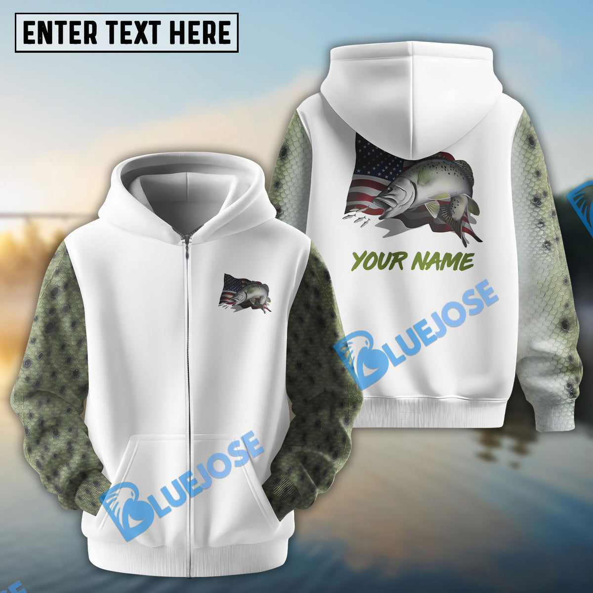 BlueJose Speckled Trout Fishing American Flag Custom Long Sleeve Performance Fishing Shirts, Patriotic