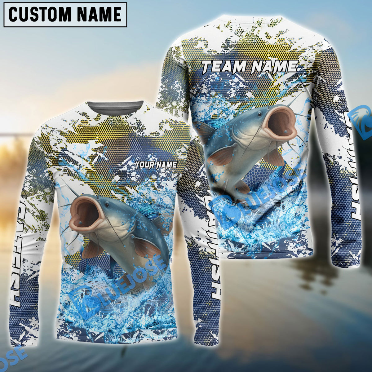 BlueJose Catfish Fishing Hooked On Victory Custom Name & Team Name 3D Shirts
