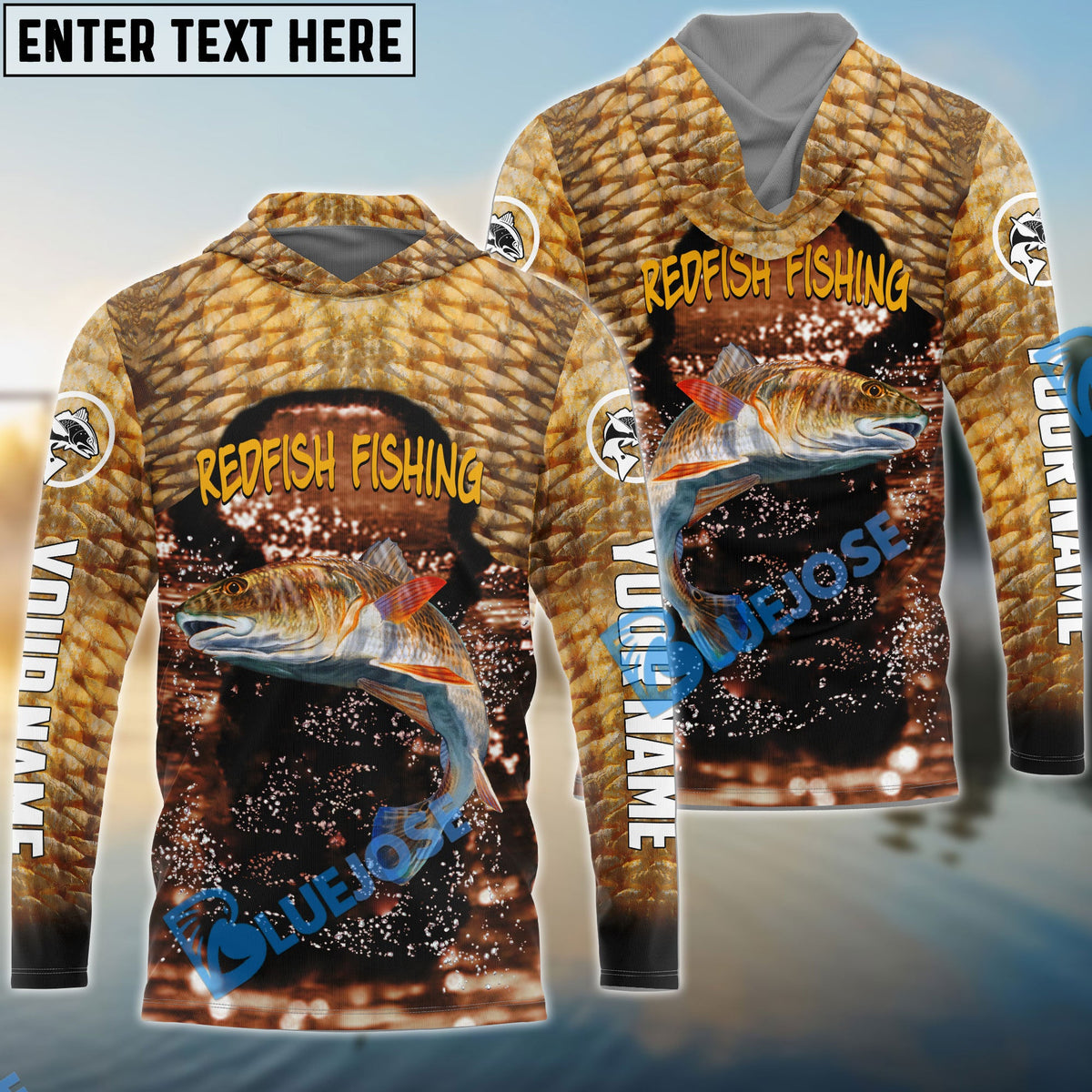 BlueJose Redfish Fishing Gold Custom Long Sleeve Performance Fishing Long Sleeves