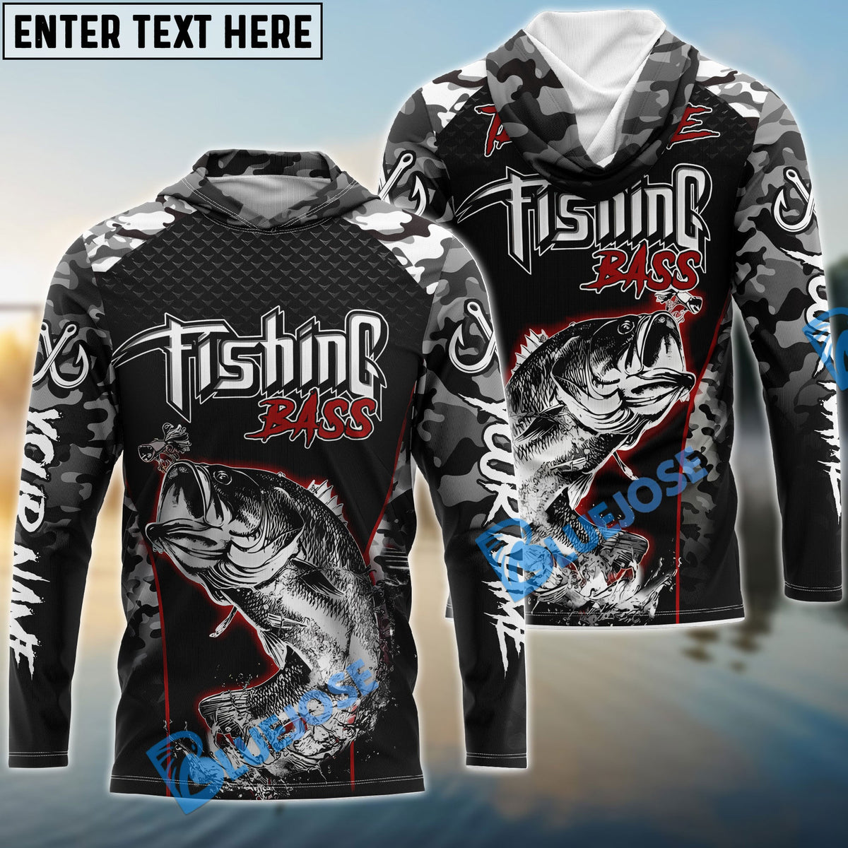 BlueJose Bass Fishing Aggressive Red Splash Camo Pattern Sport Custom Name & Team Name 3D Shirts
