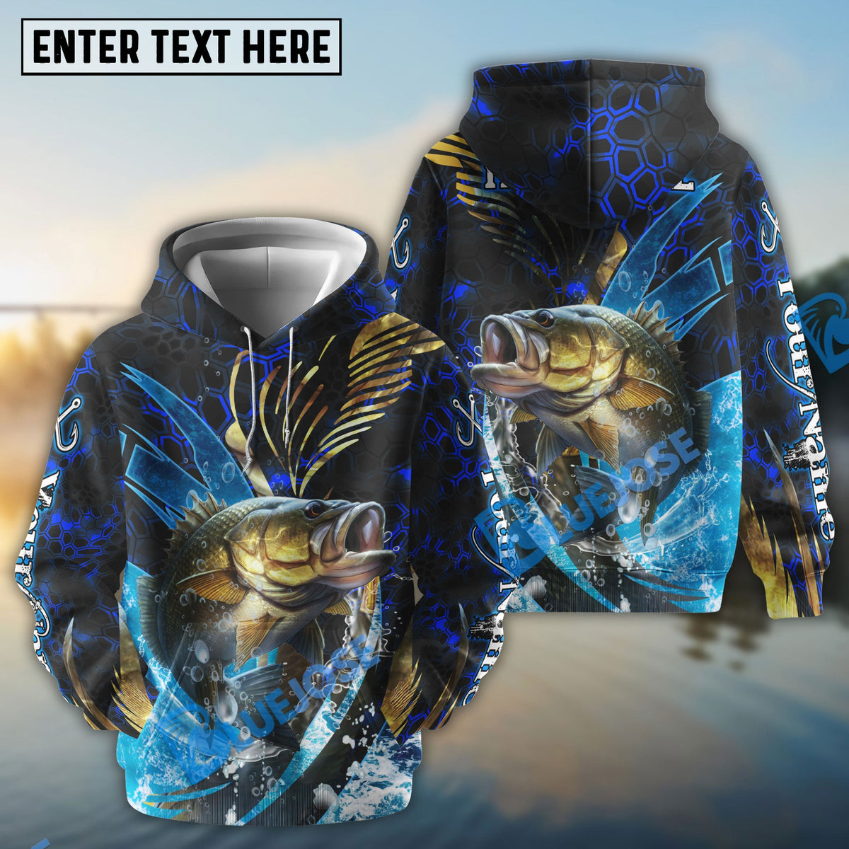 BlueJose Bass Fishing Tailored Tides Pattern Custom Name & Team Name Shirts