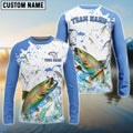 BlueJose Trout Fishing White Light Blue Custom Name & Team Name 3D Shirts