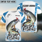 BlueJose Musky Fishing Blue Camo White Pattern Sport Custom Name & Team Name 3D Shirts