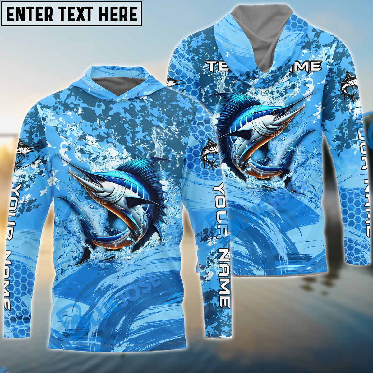 BlueJose Marlin Fishing Catch The Blue Wave Custom Name & Team Name 3D Shirts