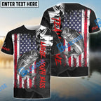 BlueJose Large Mouth Bass Fishing  Black US Flag Sport Custom Name & Team Name 3D Shirts