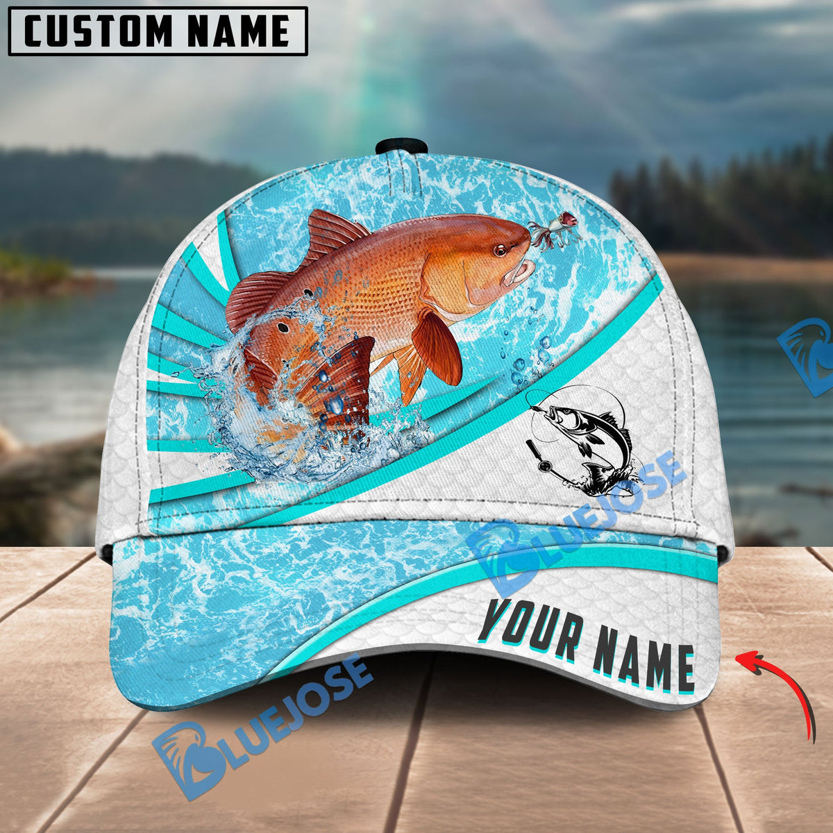 BlueJose Red Fish Fishing Water Tornado Personalized Cap