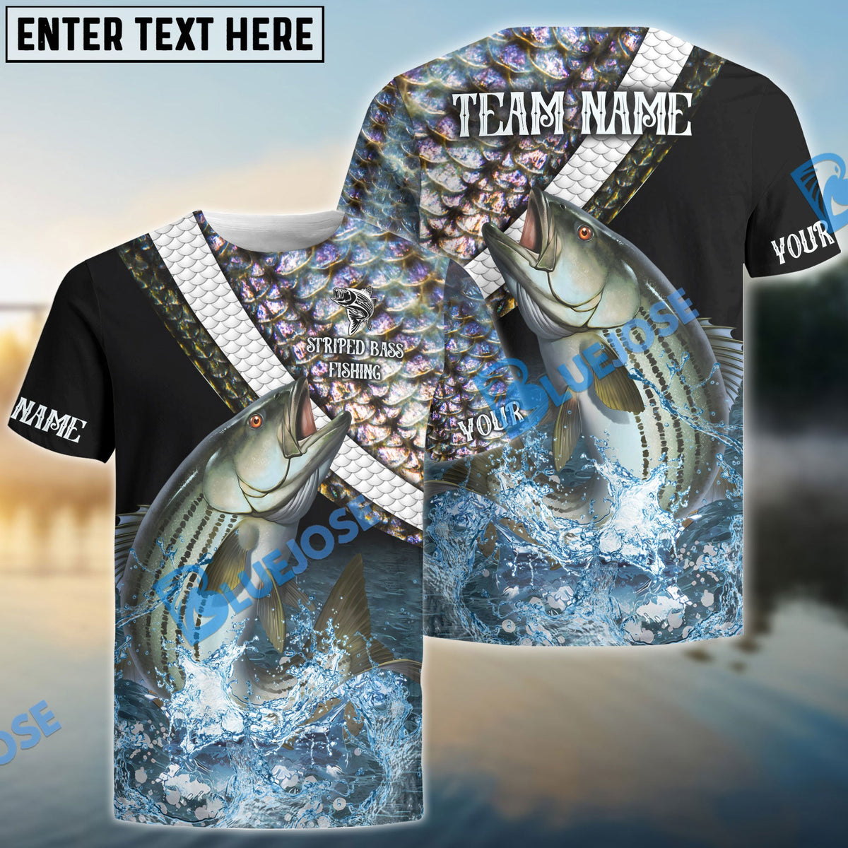 BlueJose Striped Bass Fishing Skin Water Custom Name & Team Name 3D Shirts