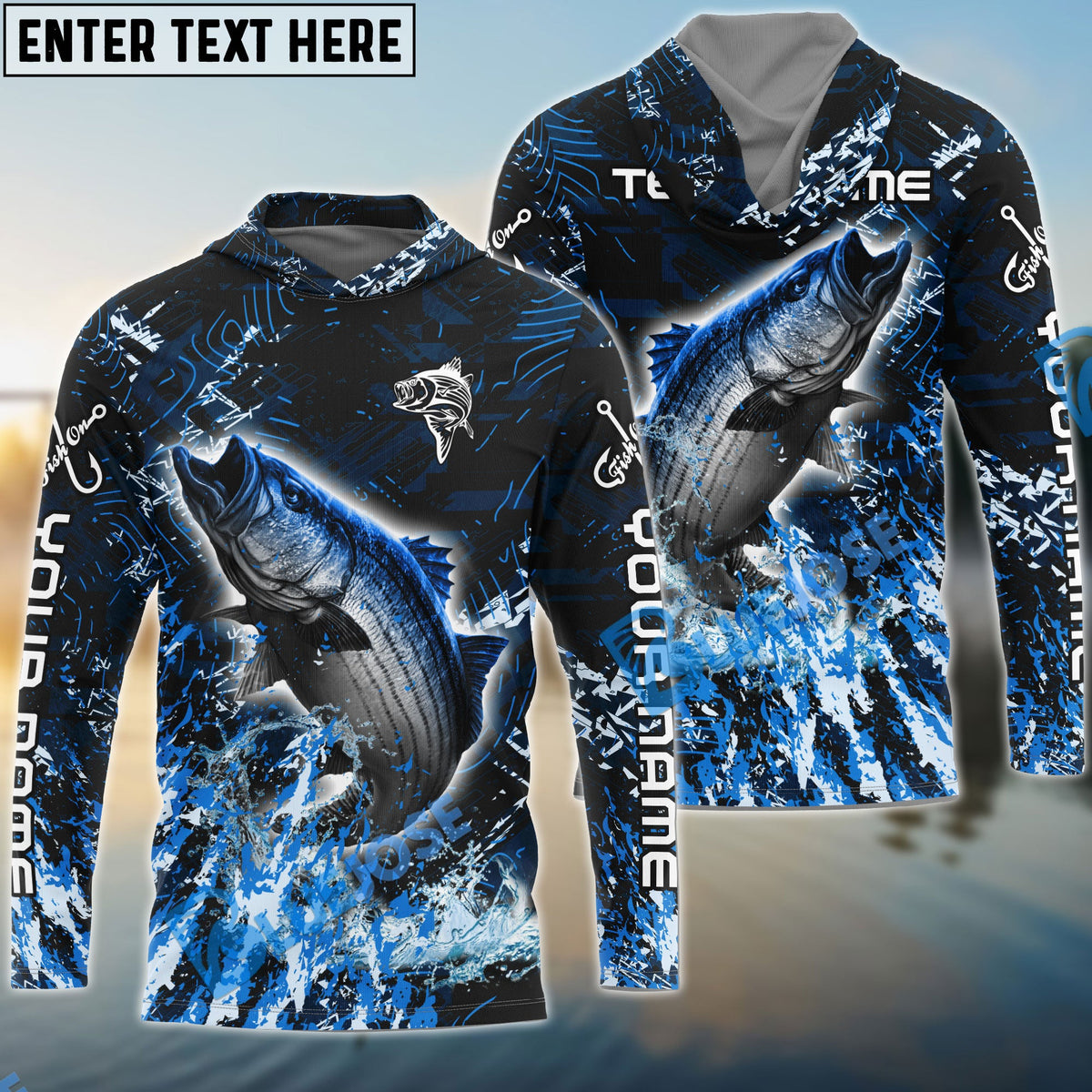 BlueJose Striped Bass Fishing Dark Grunge Blue Custom Name & Team Name 3D Shirts