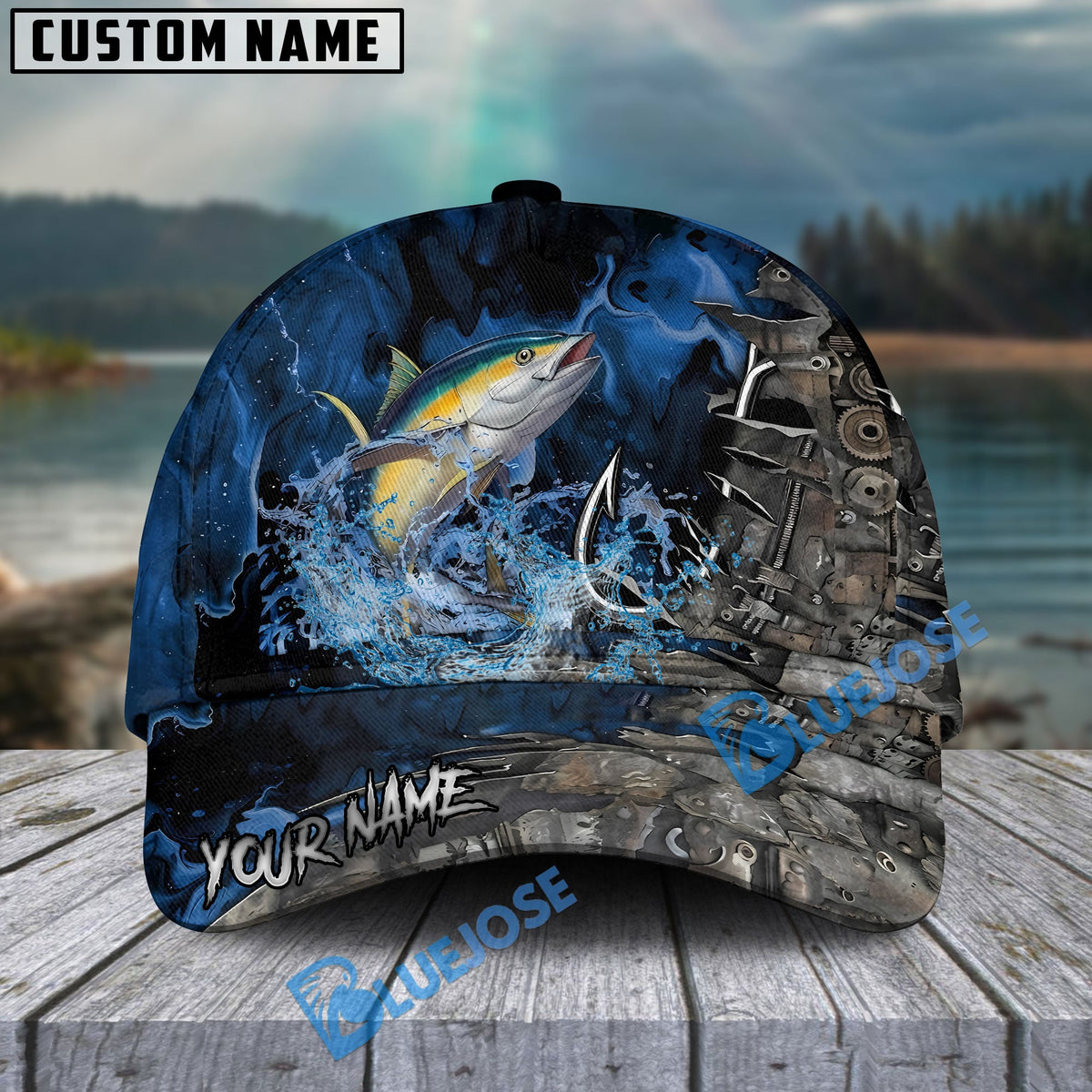 BlueJose Fishing Splash Water Hook Jacket Camo Personalized Name Classic 3D Cap Personalized Cap (13 Breeds)
