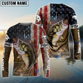 BlueJose Personalized Largemouth Bass American Flag Fishing 3D Shirts