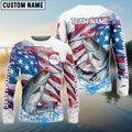 BlueJose Salmon Fishing Watercolor USA Flag Custom Name & Team Name Shirts