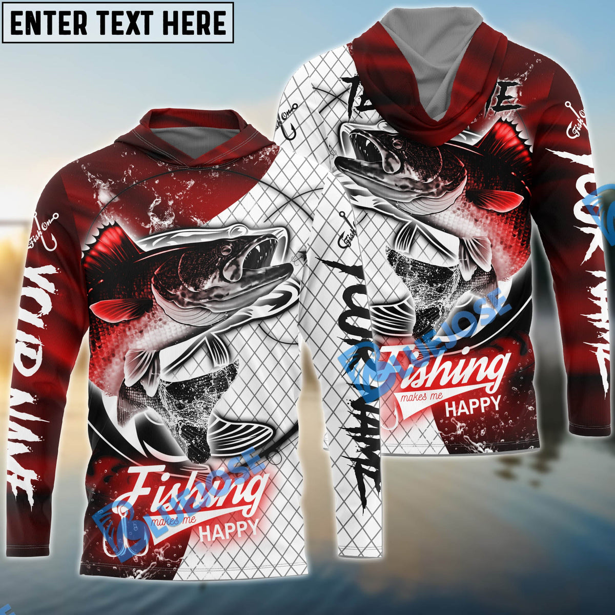 BlueJose Walleye Fishing Dark Red Skin Sport Custom Name & Team Name 3D Shirts
