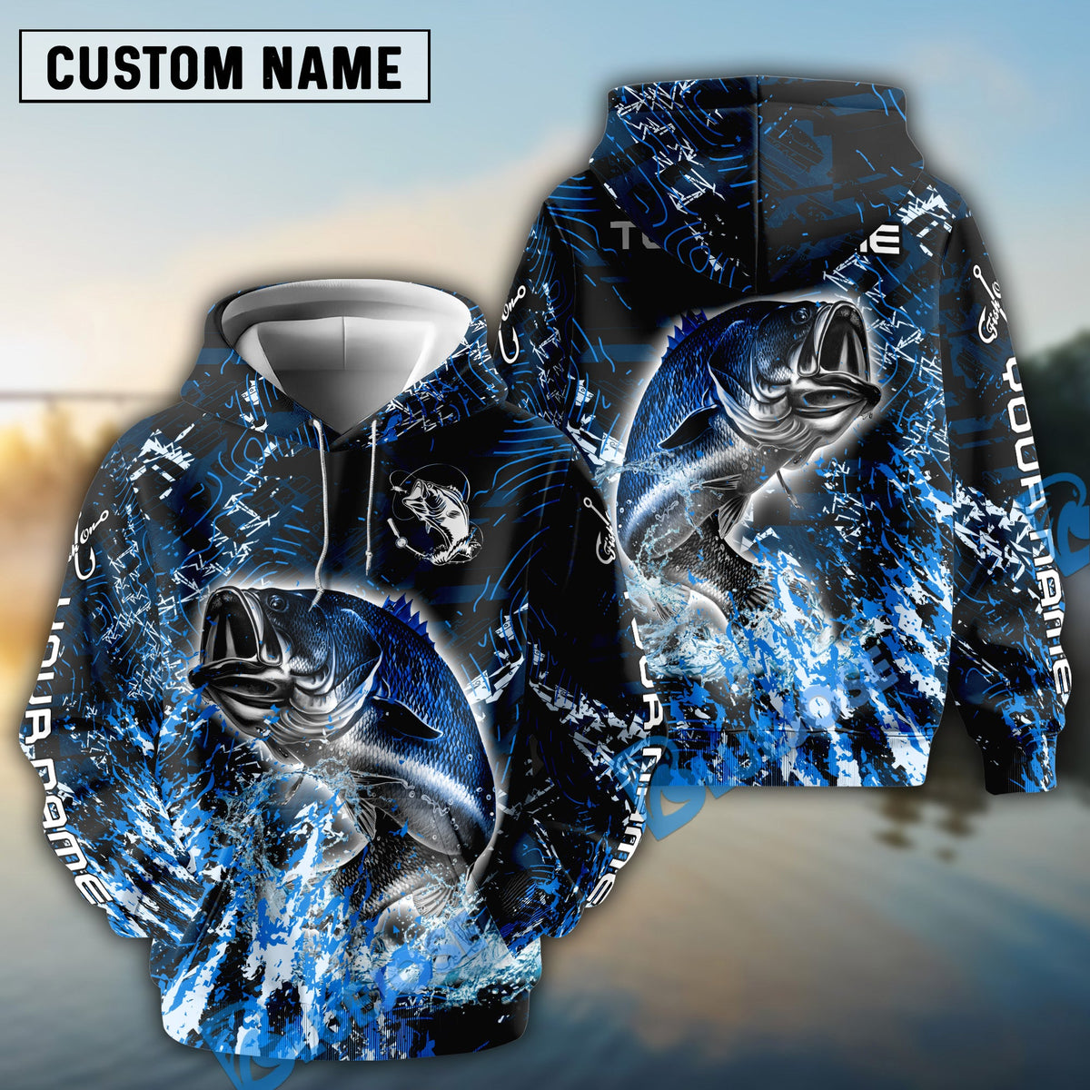 BlueJose Bass Fishing Dark Grunge Blue Custom Name & Team Name 3D Shirts
