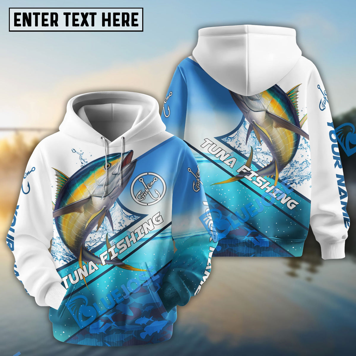BlueJose Personalized Tuna Fishing Blue Sea Camo Fishing Long Sleeve, Custom Tuna Saltwater Fishing