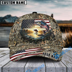 BlueJose Fishing American Flag Sunrise Farm Scene Camo Custom Name 3D Cap (12 Breeds)